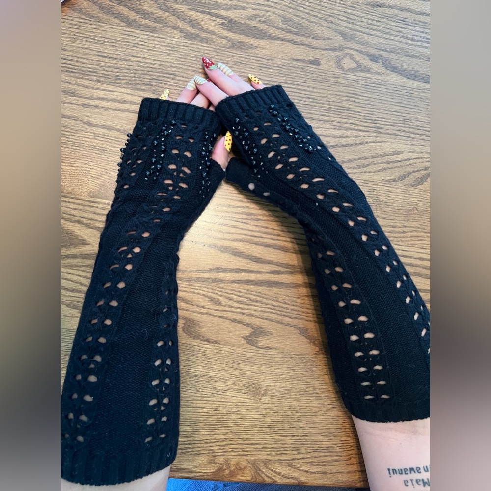 Black Knit Fingerless Arm Warmers, Ralph Lauren